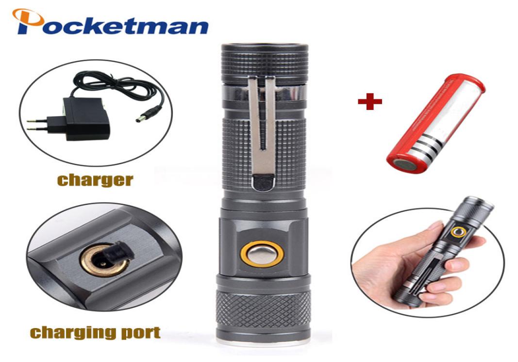 

8000 Lumens Zoomable T6 Flashlight 3 Modes Charging Torch Portable Aluminum use 18650 Battery7716296, Black