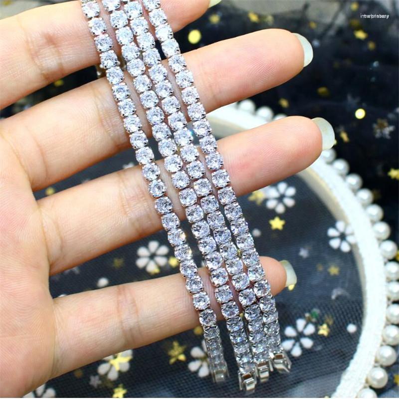 

Link Bracelets Luxury Jewelry 925 Sterling Silver Full Round Cut White Cubic Zircon Women Wedding Band Bracelet For Lovers' Gift