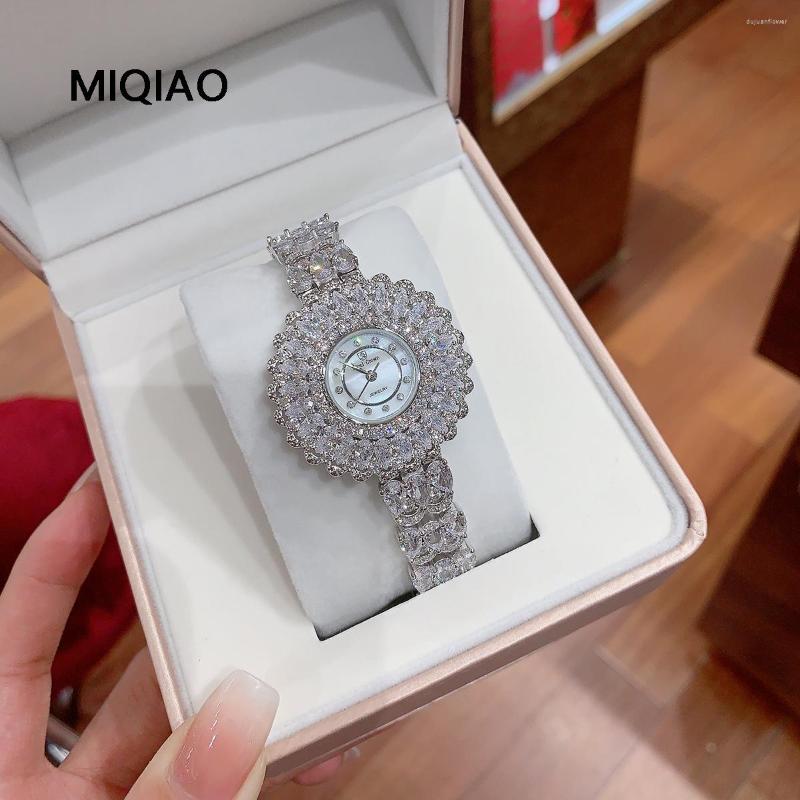 

Wristwatches MIQIAO 925 Sterling Silver Woman Watch Circular Zircon Fashion Quartz 2023 Ladies Luxury Elegant