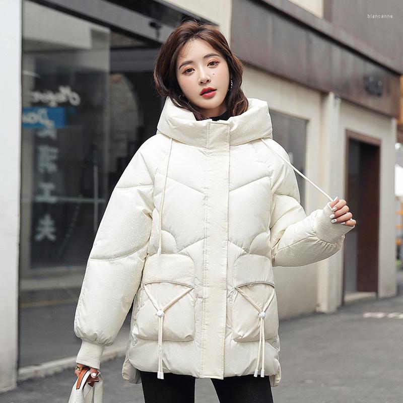 

Women's Trench Coats Fresh Winter Down Cotton Jacket Women's Short 2023 Loose Bread Simple Flash Stand Collar Parkas, Black