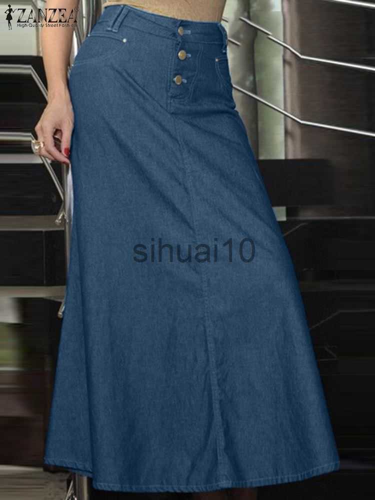 

Skirts ZANZEA Women High Waist Denim Blue Skirt Fashion Summer A-line Party Long Skirts Faldas Saia Vintage Solid Work Maxi Skirt Jupe J230621