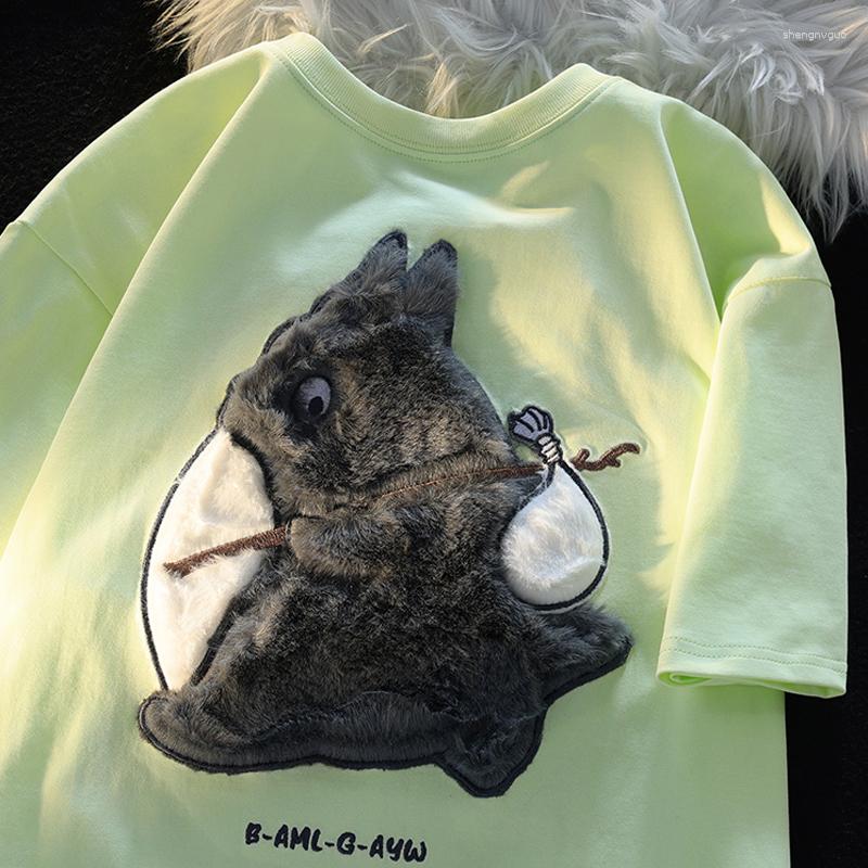 

Women's T Shirts Summer Short Sleeve T-shirt For Women Cute Cartoon Flocked Loose Top Kawaii Clothes Tees, Green