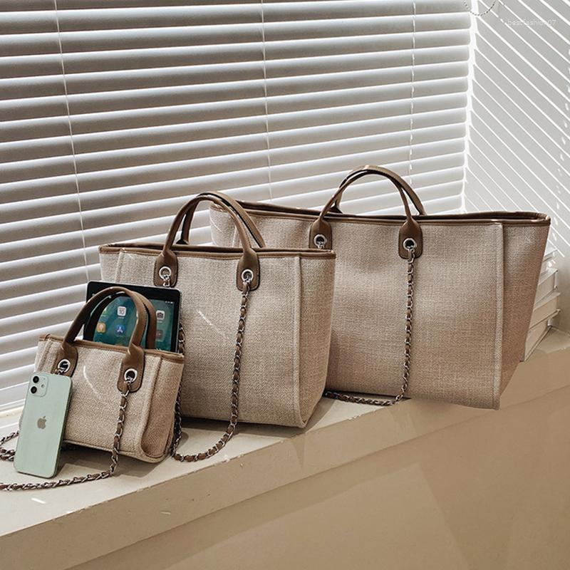 

Evening Bags Large Capacity Canvas Bag Women's Fashion Simple Chain Shoulder Luxury Exquisite Design Handbag Versatile Work Shopping, White small