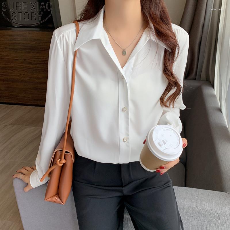 

Women' Blouses White Chiffon Blouse Long Sleeve Casual Shirt BF Style Chic Tops 2023 Autumn Fashion Women Solid Women' Korean Blusas