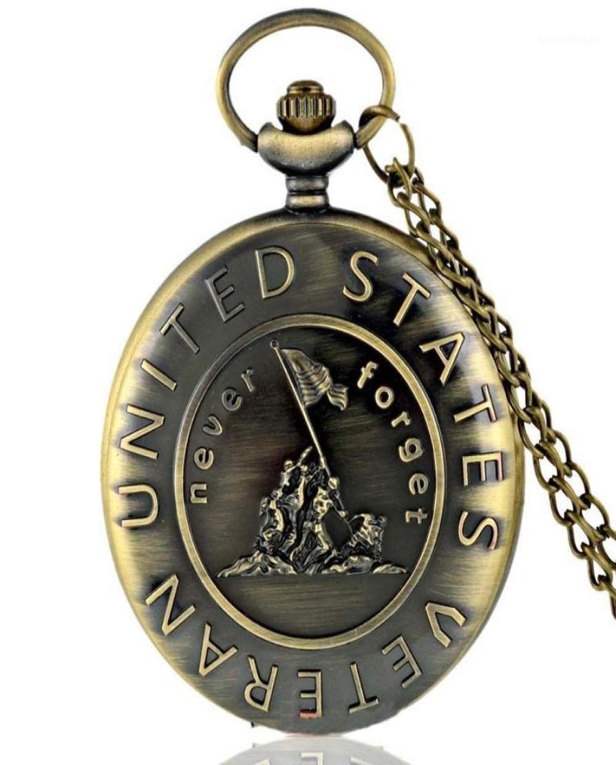

Vintage US Veteran Army Bronze Pocket Watch Quartz Necklace Pendant Antique Gift2688101, Gold