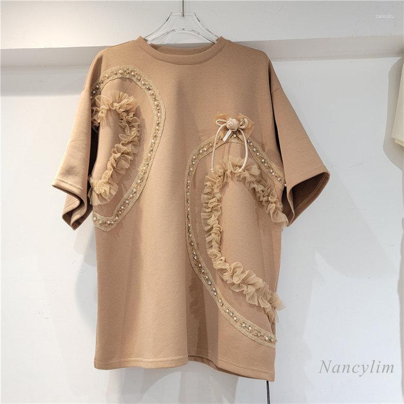 

Party Dresses Loose Khaki T Dress For Womens 2023 Summer Female Clothes All-Match Round Neck Pullover Solid Color Diamond-Embedded, Black