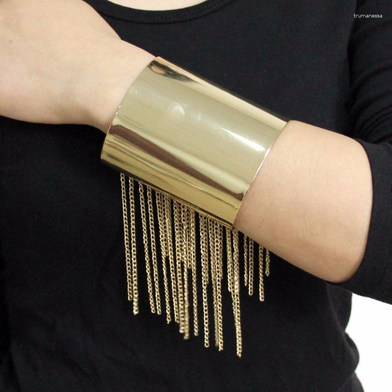 

Bangle Gold Chain Tassel Dangle Bracelet For Women Statement Punk Metal Big Cuff Open Bangles Fashion Party Jewelry 2023 Raym22