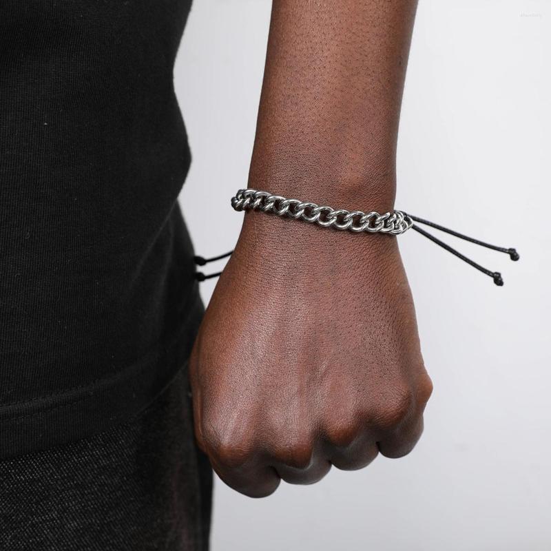 

Charm Bracelets US7 Long Tassel Braided Cord Cuban Chain Splice Mens Bracelet Classic Stainless Steel Bangle For Men Gift Pulseira Masculina