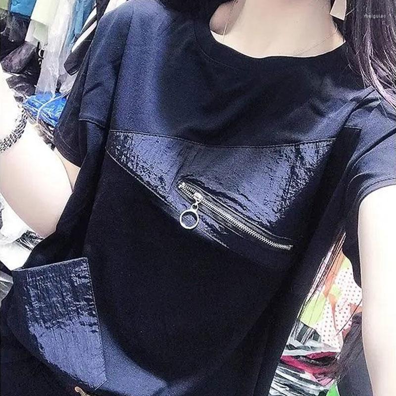 

Women's T Shirts Women's Clothing Casual Patchwork T-shirt Stylish Zipper 2023 Summer Short Sleeve Solid Color Basic Commute Round Neck, White