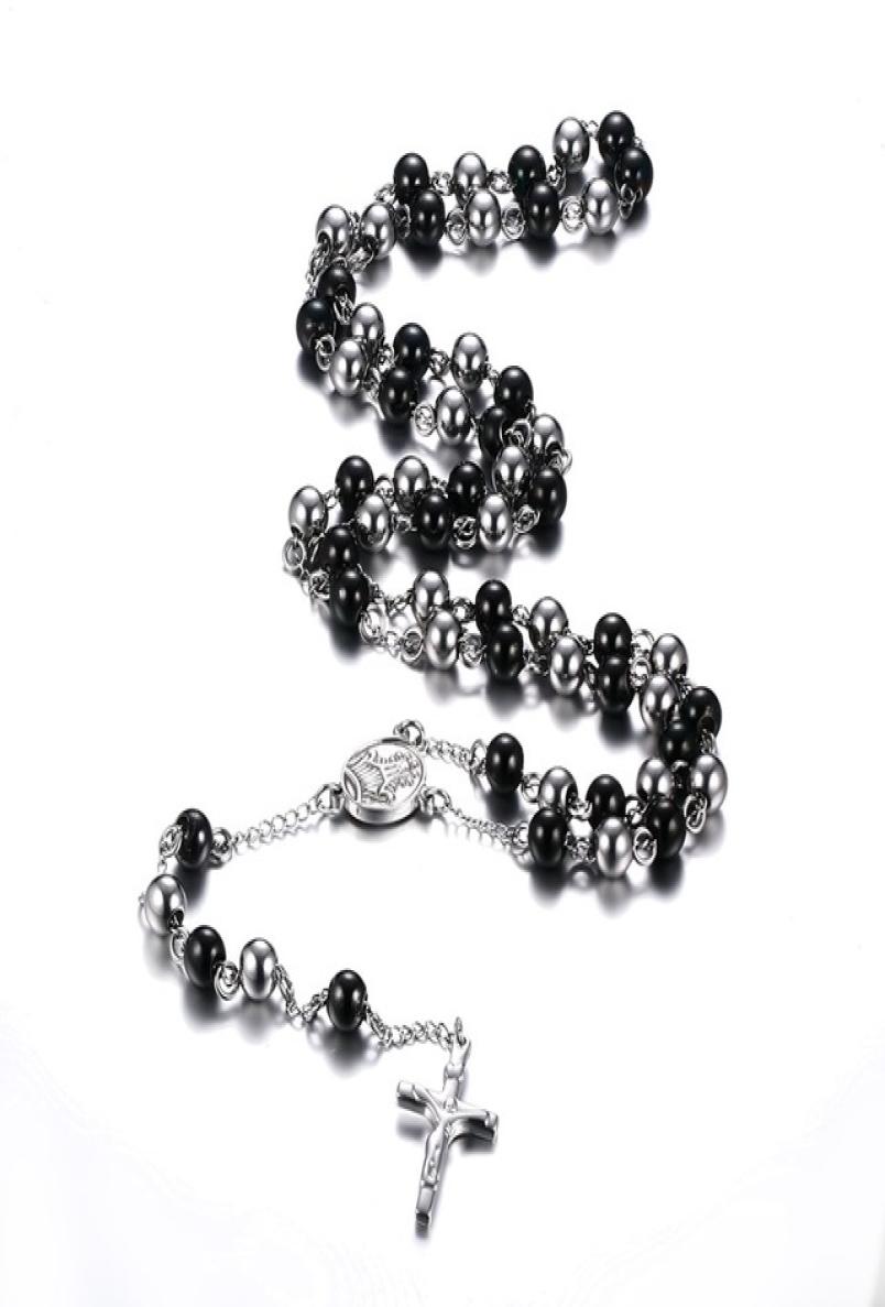 

Fashion BlackSilver Color Rosary Necklace Stainless Steel Long Necklace Jewelry3749041