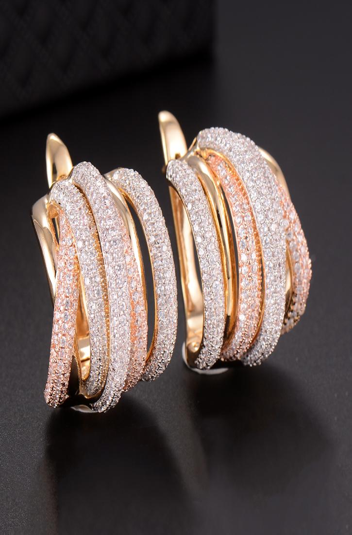 

Bracelet Godki 25mm Luxury Braided Lines Colorful Full Mirco Pink Cubic Zirconia Setting European Wedding Earring Fashion Je2642429, Golden