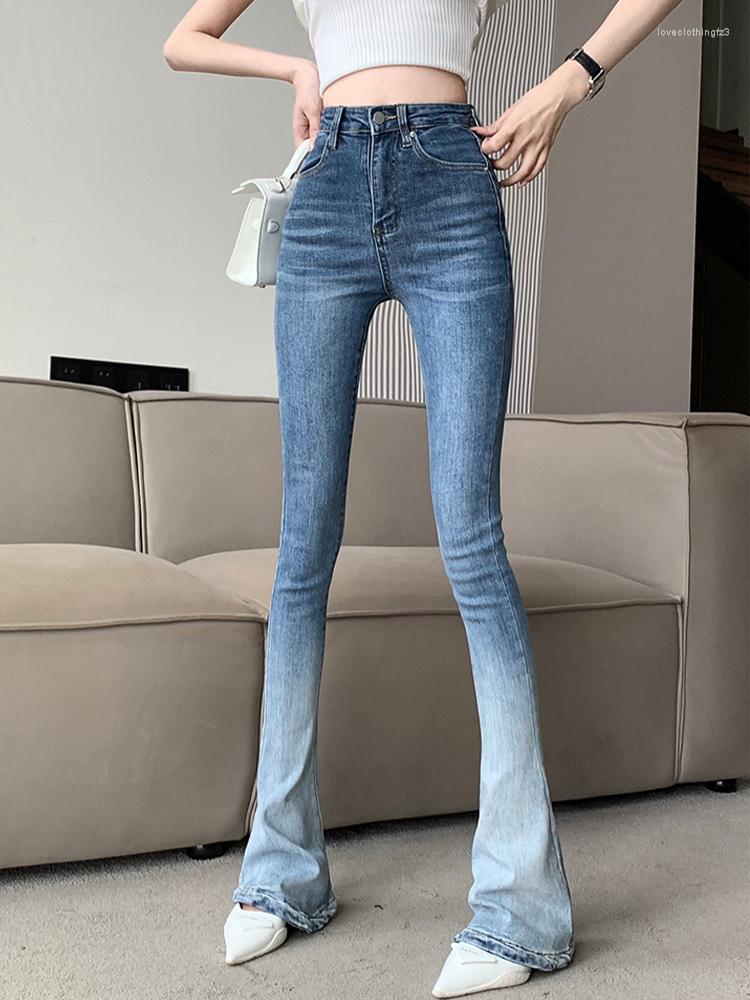 

Women' Jeans Black Grey Gradual Color Changing Vintage High Waist Slim Flare Pants 2023 Summer Fashion Korean Women Clothing