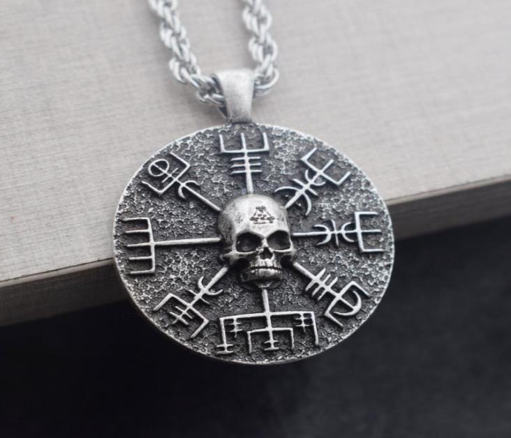 

SanLan 12pcs Norse Vikings Gear Vegvisir with skull necklace amulet6226657