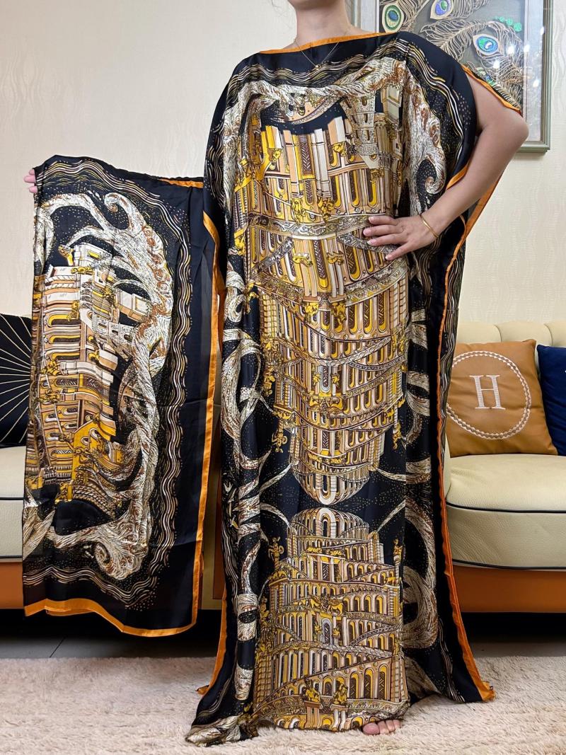 

Ethnic Clothing Africa Silk Dress Print Bohemia Hijab Loose Elegant Muslim Abaya Woman Summer Broder Riche Sexy Lady Party Maxi Beach