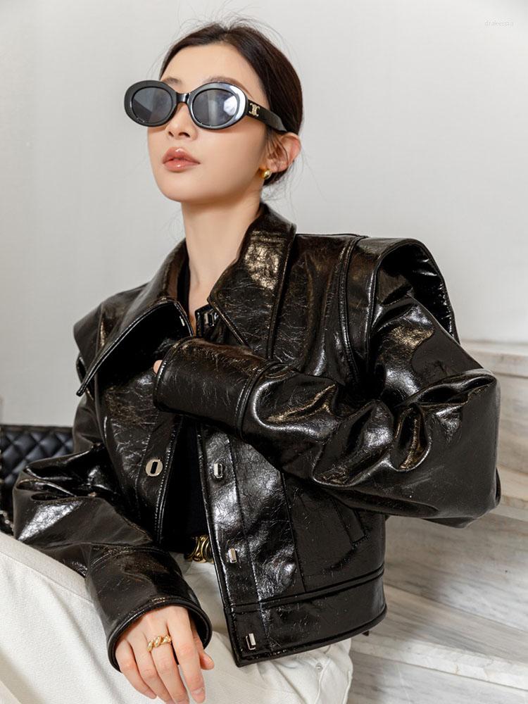 

Women' Leather Women Jacket 2023 Y2K Fashion Spring Autumn Real Sheepskin Coats Luxury Short Style Long Sleeve, Picture shown