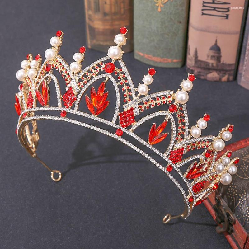 

Hair Clips Bridal Tiara Big Crown Wedding Catwalk Show Accessories Simulated-Pearl Handmade Beaded For Girls 2023