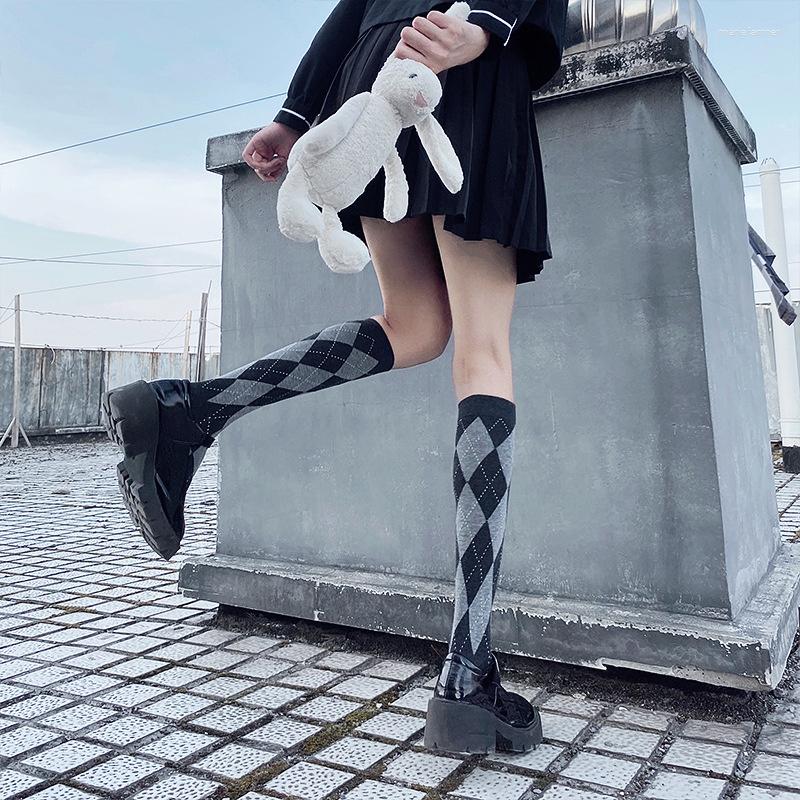 

Women Socks Lisacmvpnel British Style Girl's Long Tube Lattice JK Middle College Calf, Black and white
