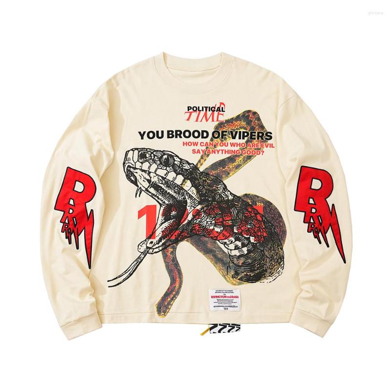

Men' T Shirts Frog Drift Streetwear RRR123 Vintage Oversize Python Foam Printing Loose Long Sleeve Shirt Tee Tops Men, Beige