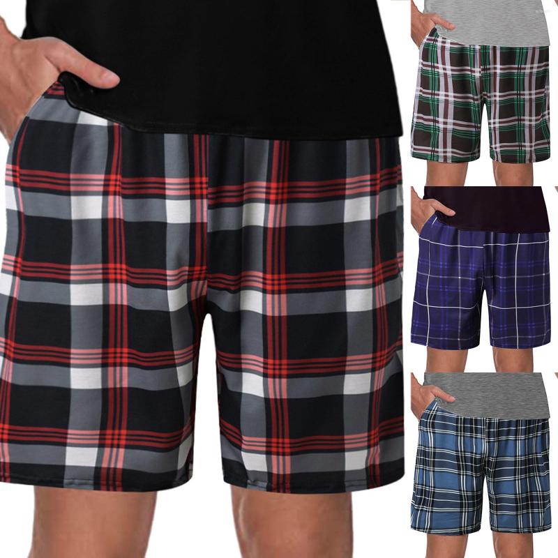 

Men's Sleepwear Mens Fashion Casual Plaid Printed Elastic Waist Shorts Home Pants Pajamas, Brown