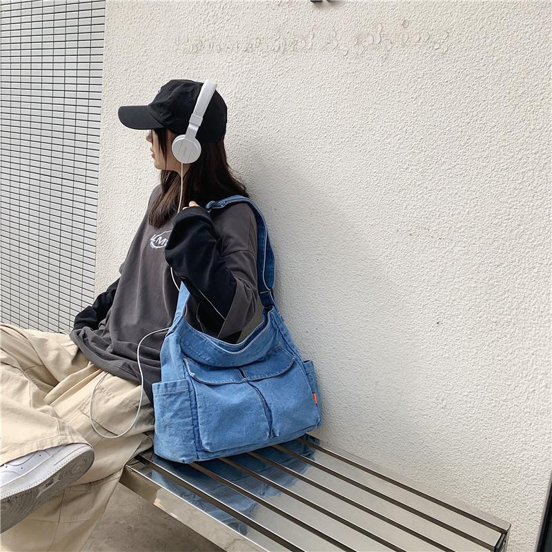 

Evening Bags Large Denim Women's Bag Vintage Jeans Messenger Y2K Canvas Shoulder Cross School Eco Korean Shopping Satchel Travel, Light blue bag