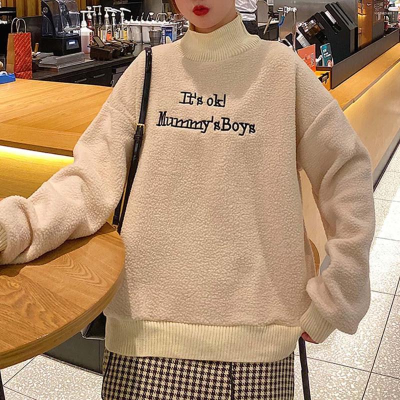

Women's Hoodies Winter Clothes Women Fleece Letter Embroidery Pullovers Stand Collar Lamb Wool Sweatshirt Oversized Warm Female Tops, Pink