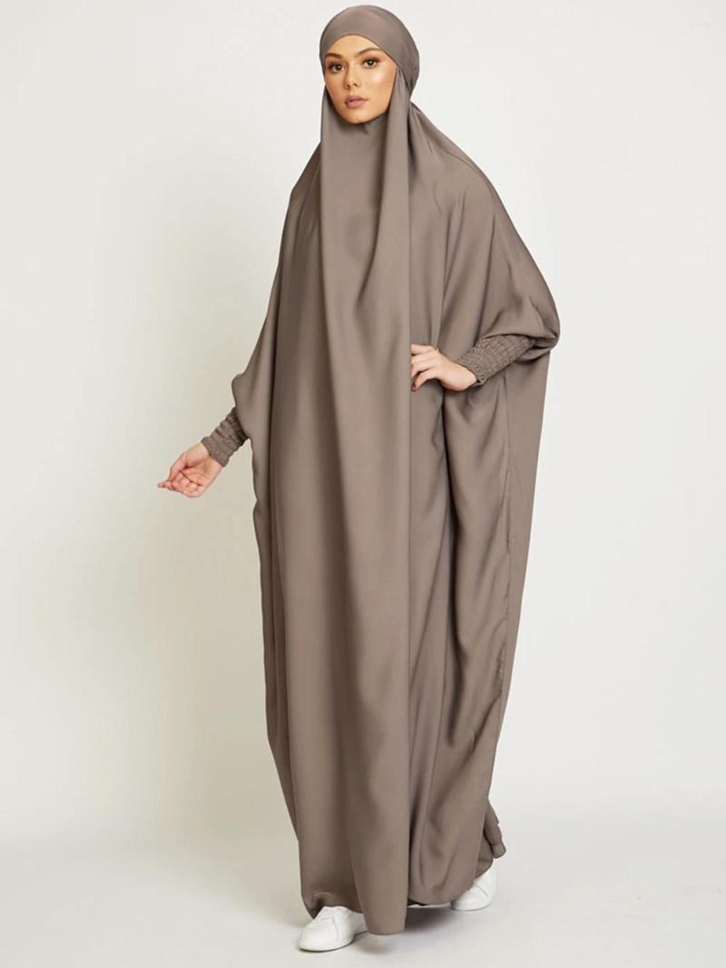 

Ethnic Clothing Muslim Women Solid Color Jilbab One-piece Prayer Dress Hooded Abaya Smocking Sleeve Islamic Dubai Saudi Robe Turkish Modesty