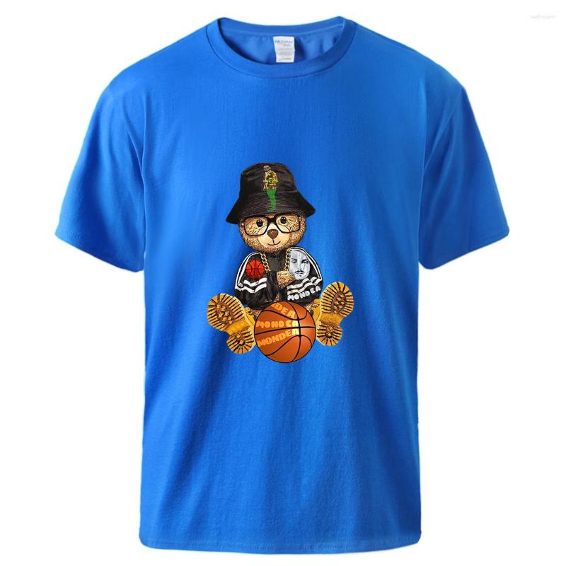 

Men' T Shirts High Street Basketball Teddy Bear Printed Shirt Men Cotton Breathable Tshirts Cool Fashion Clothing Basic All Match T-Shirts, Blue