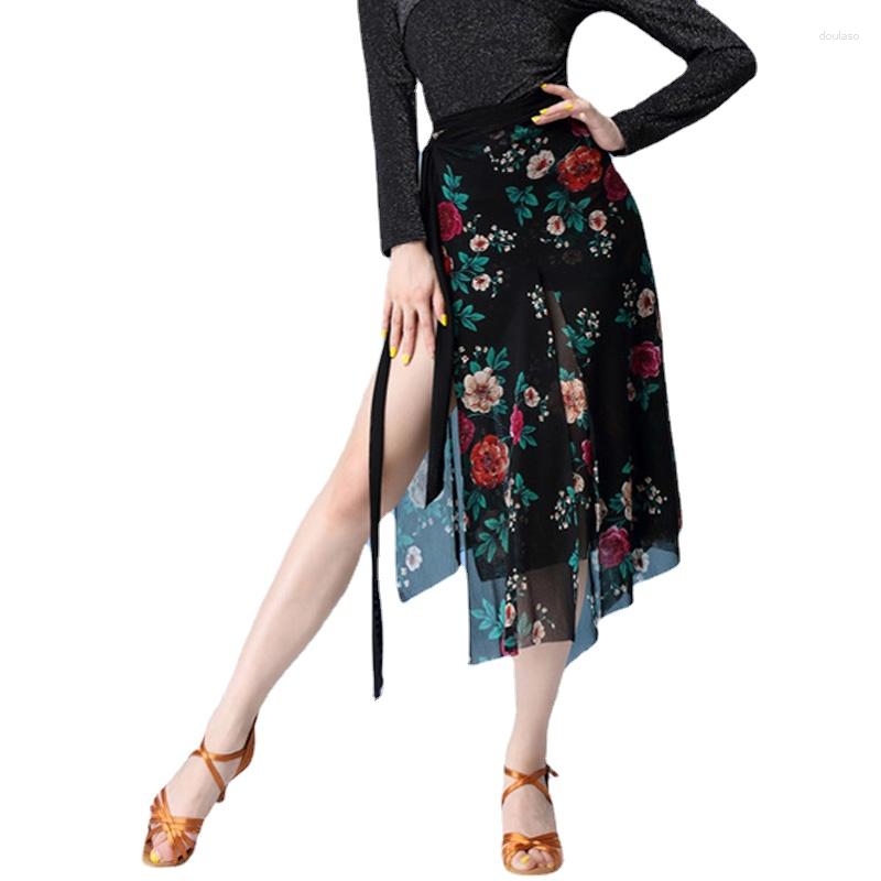 

Stage Wear Latin Dance Skirt Sexy Irregular Dress Female Adult Wrap Milk Fiber Womens Printing Practice, Picture color
