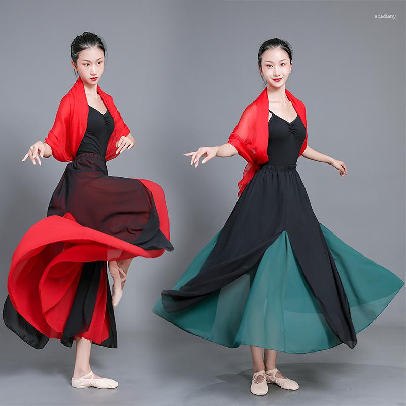 

Skirts TingYiLi Color-Blocked Big Swing Chiffon Long Womens High Waist Black Red Green Dance Skirt Holiday Bohemian Beach