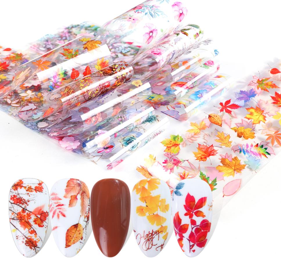 

10pcsset Nail Transfer Foils Stickers Decals Flowers Rose Leaf Design NailArt Decorations Foil Set Manicure Adhesive Wraps4547087, Transparent
