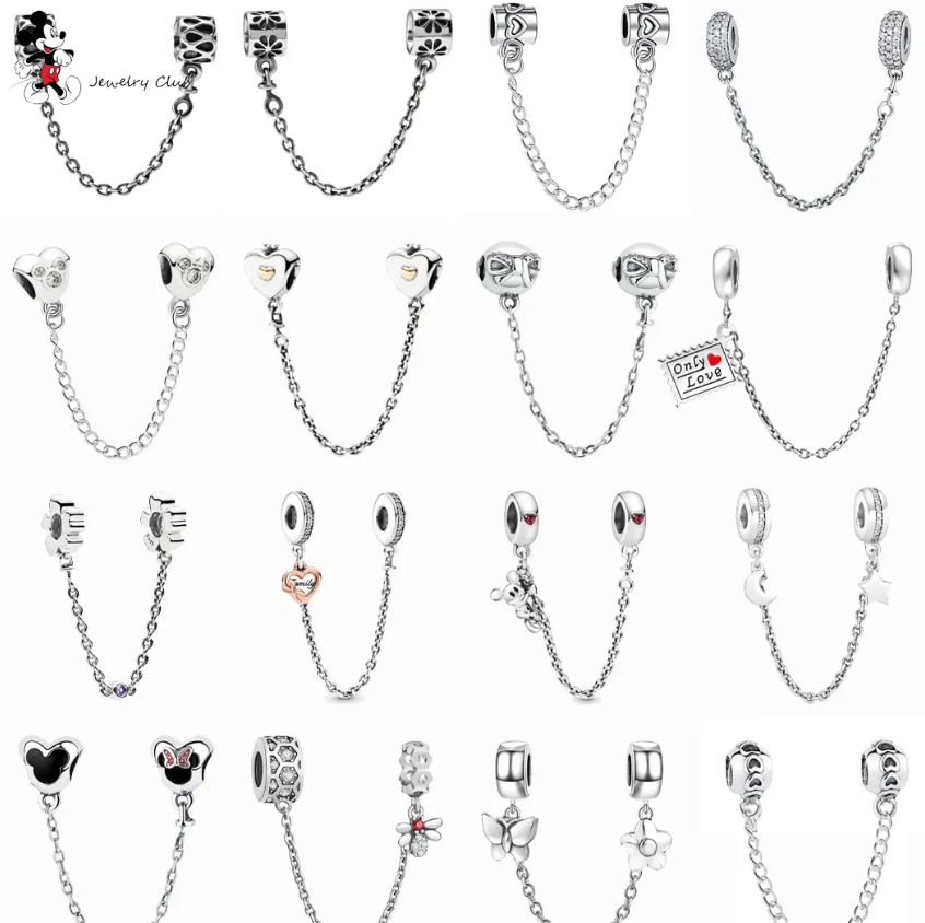 

For pandora charm 925 silver beads charms 26 Types Safety Chain charm set Pendant DIY Fine Bead Jewelry