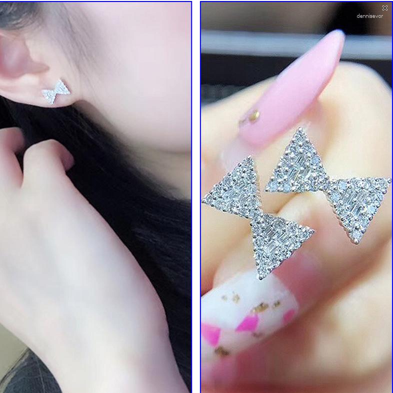

Stud Earrings Fancy Bow Shaped With CZ Crystal Temperament Sweet Women's Ear Piercing Accessories Statement Jewelry