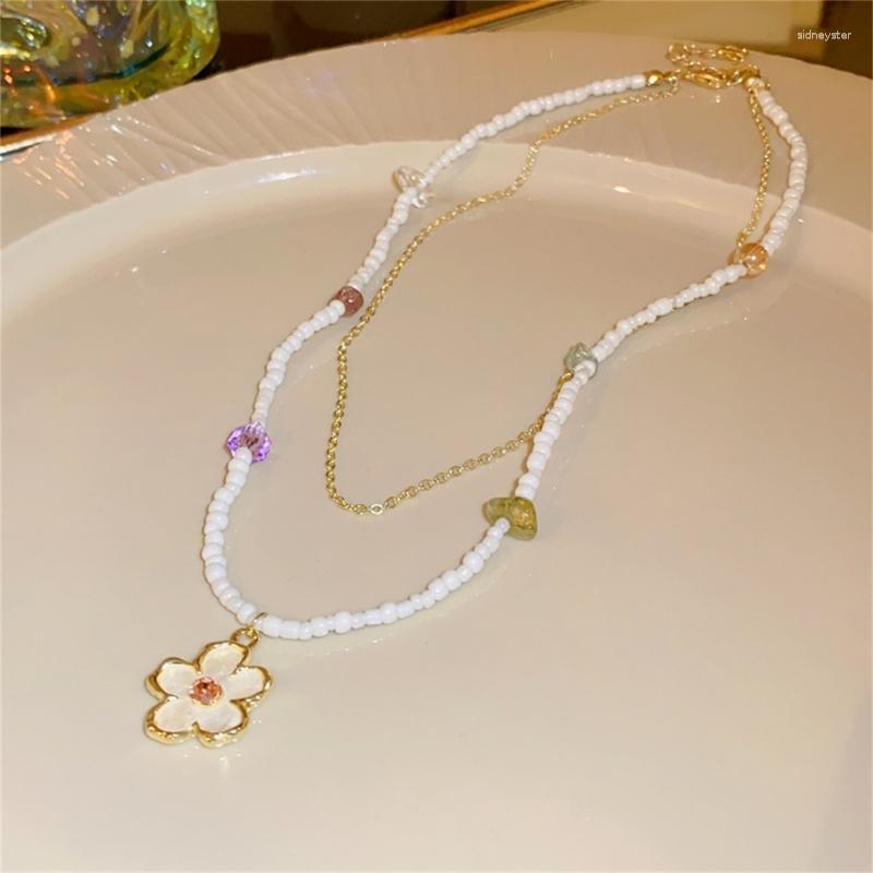 

Chains Rice Bead Flower Necklace Ajdustable Chain Clavicle For Women Girls