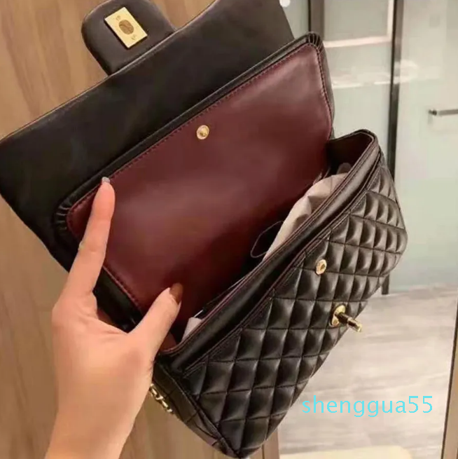 

2023 leather double flap messenger bag fashionable large capacity 25.5cm women's handbag, Cowhide gold