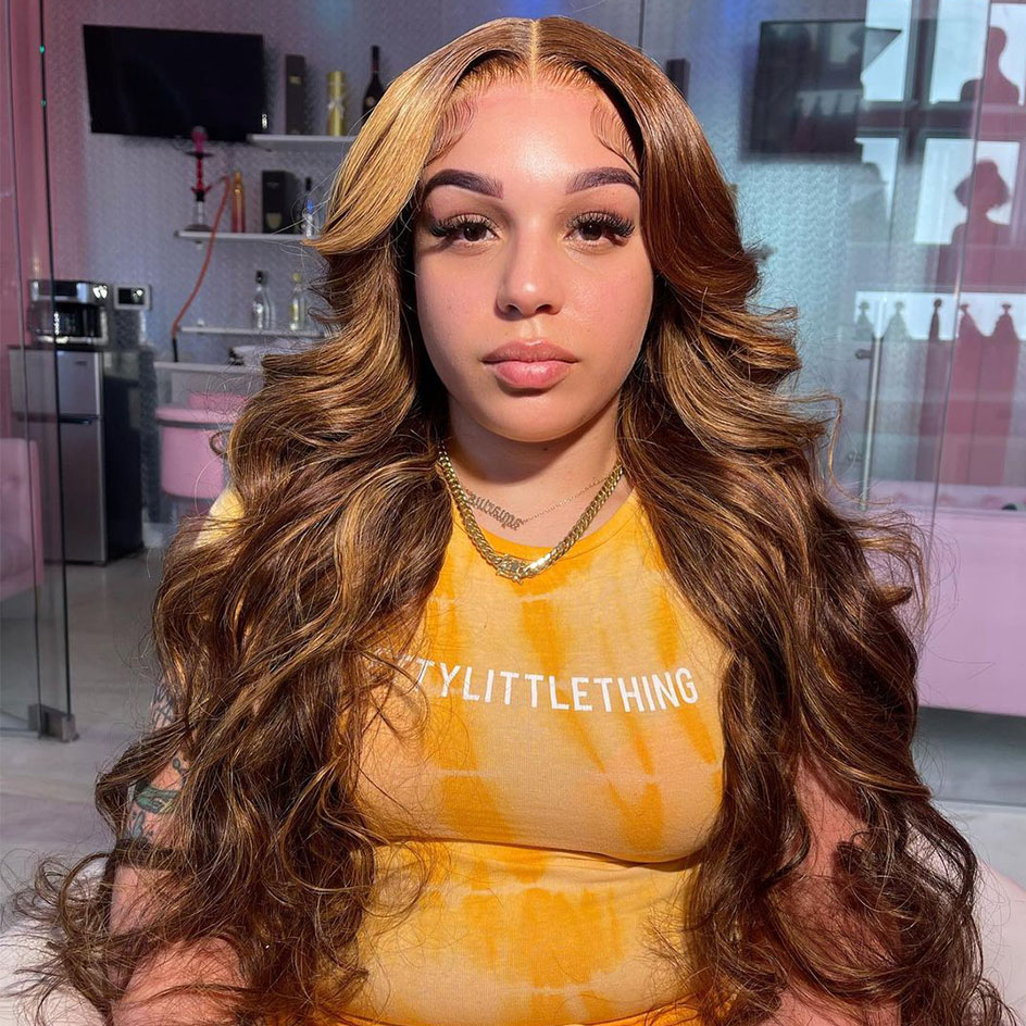 

New Product 28 Inch Colored Highlight Body Wave 13x6 Hd Lace Front Human Hair Wigs Honey Blonde 13x4 Water Wave Lace Frontal Wig for Women, Brown