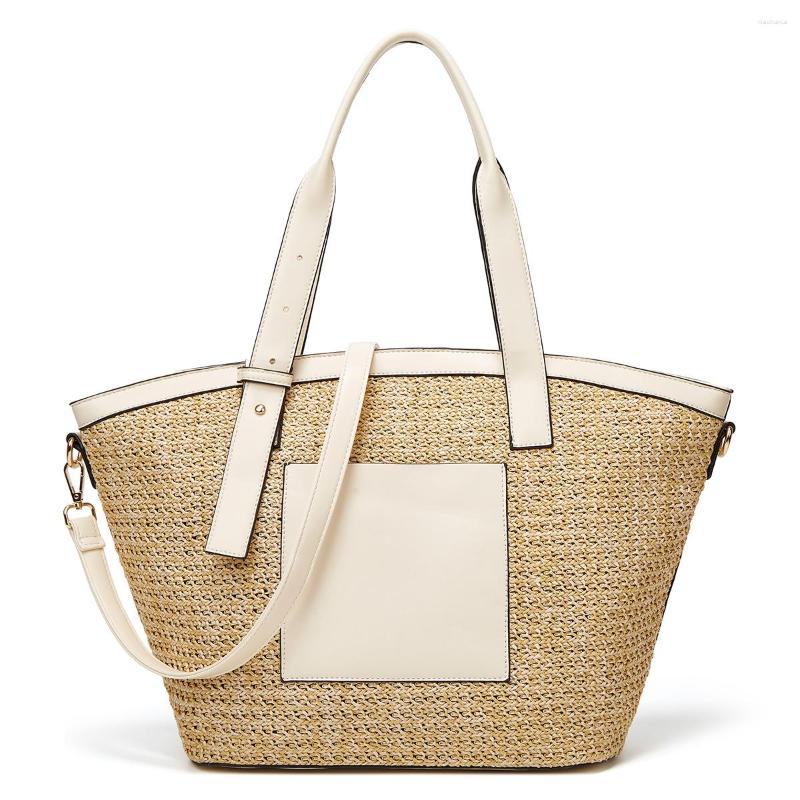 

Evening Bags Shell Bag Shoulder For Women Crossbody Large Capacity Grass Woven Beach Vacation, Black