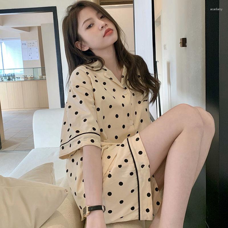 

Women's Sleepwear Pajama Sets Turn-down Collar Short Sleeve Women Summer Grid Printed Cartoon Thin Kawaii Trendy Womens 2pcs Pyjamas Elegant, 324