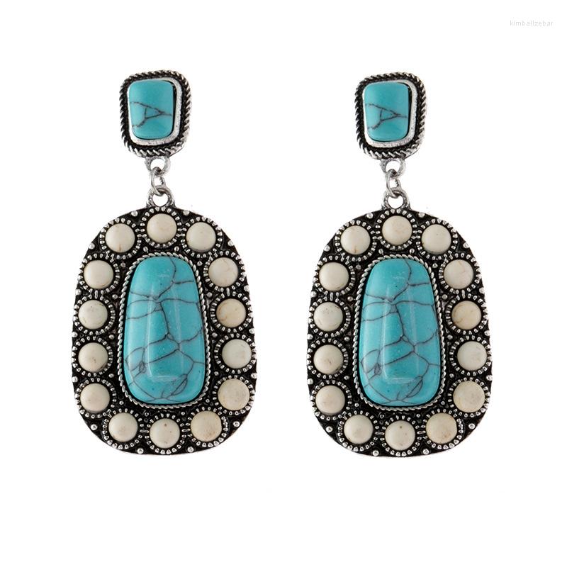 

Dangle Earrings Western Cowgirl Bohemian Stud Metal Turquoise Vintage Square Aztec For Women And Girls