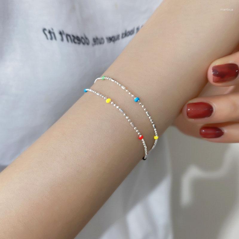 

Link Bracelets South Korea Japan Style Fashion Rainbow Colorful Mini Beads Bracelet For Women Summer Beach Wear Charms Jewelry Accessories