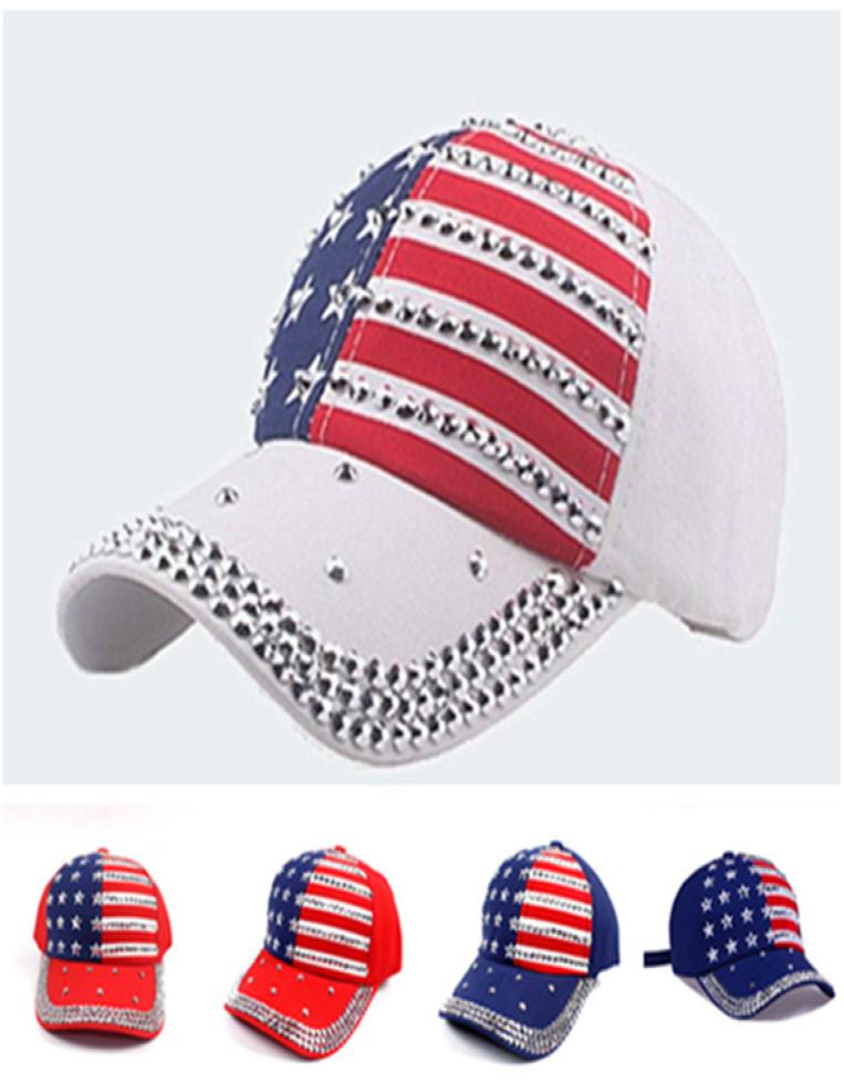 

Trump 2020 Rivet Caps New American Flag Set with diamond Baseball Cap Outdoor Travel Beach Sun Hat T9H00223262821, Red