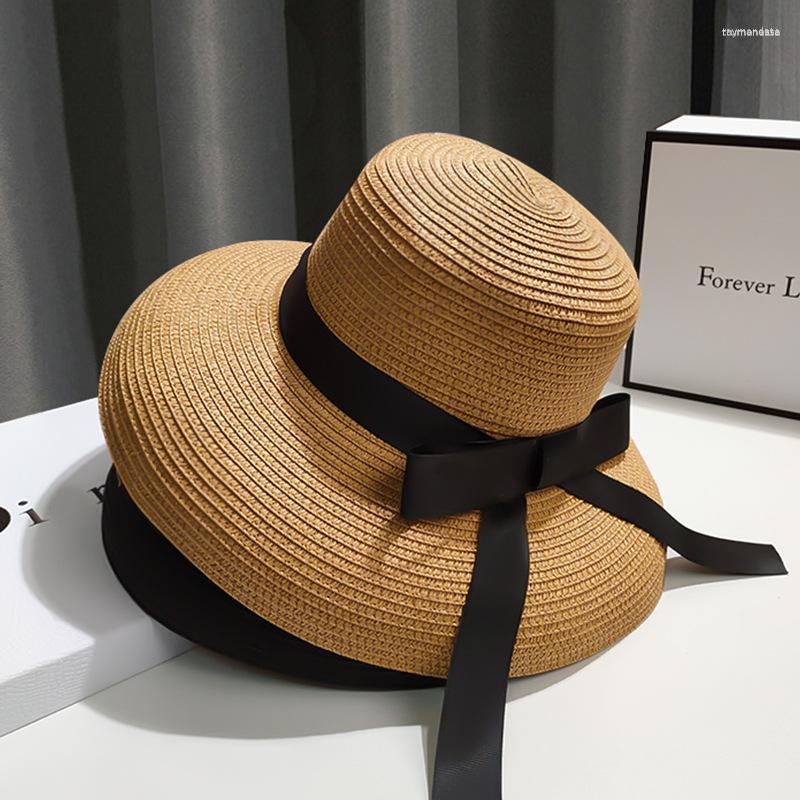 

Wide Brim Hats Design Women's Dome Beach Sun Hat Sunscreen Protection Visor Cap Travel Pograph Straw With Bow Ribbon Split LaidesWide, 005
