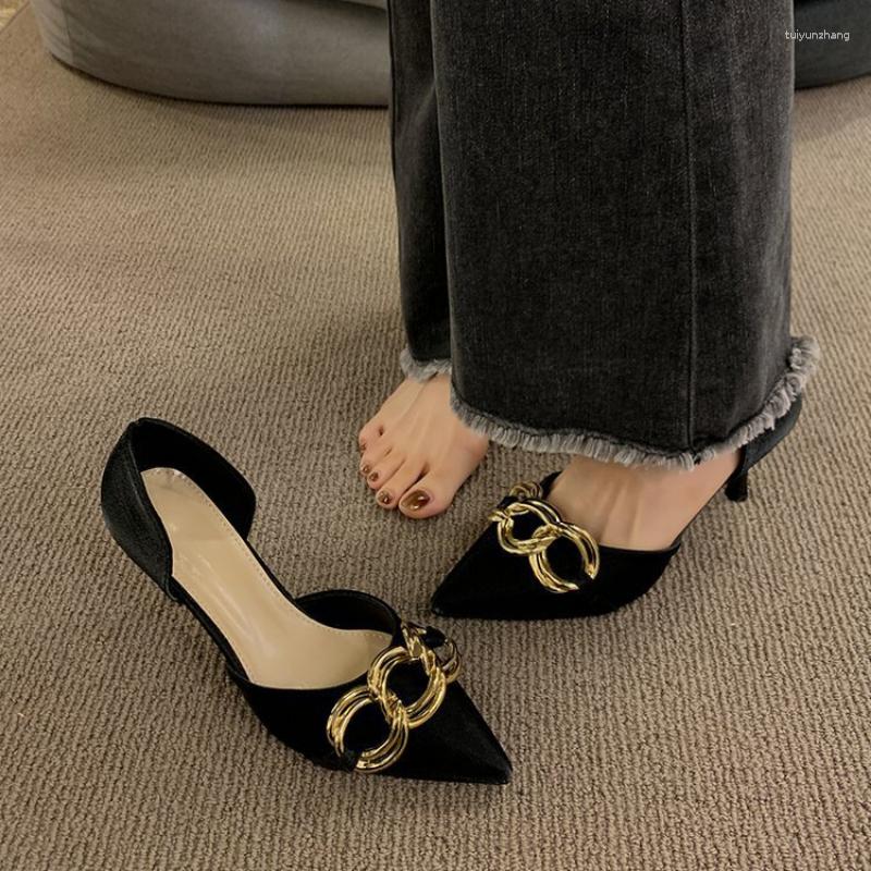 

Dress Shoes Fashion Women Shoe2023Spring Pointed Thin High Heels Design Sense Celebrity Banquet Shoe Elegant Woman With Low, Black