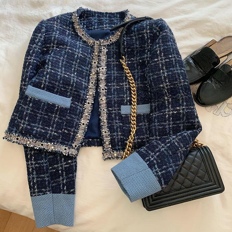 

Women' Jackets KUSAHIKI Tweed Short Coat Women 2023 Fashion Elegant Outwear Cardigan Tops Korean Causal O-neck Long Sleeve Open Stitch, Pic color