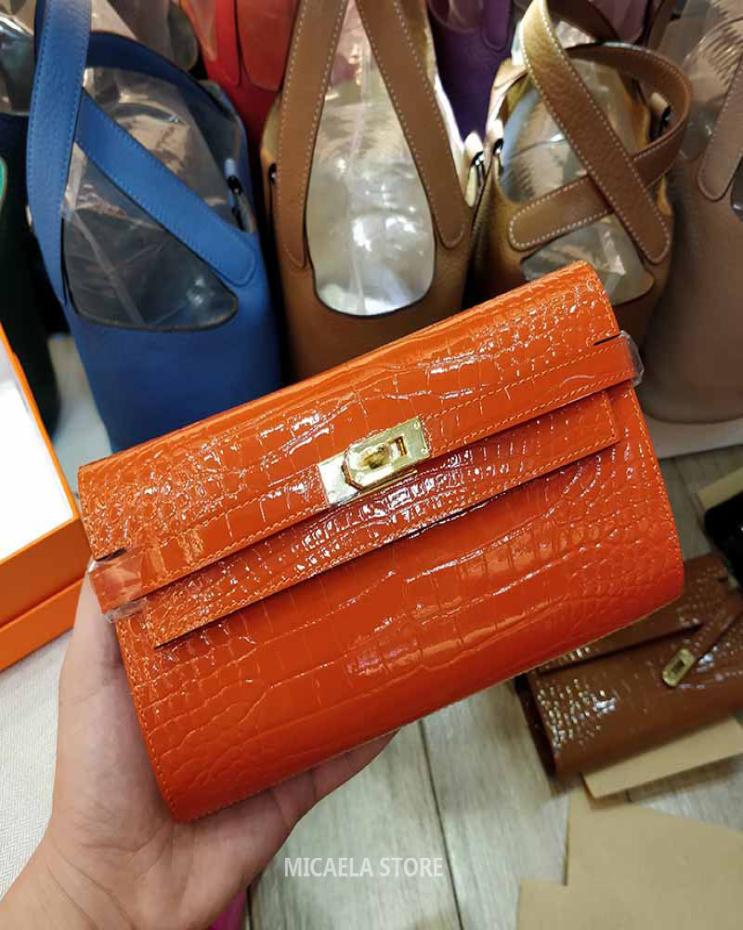 

Woman wallet crocodile genuine leather wallets MICAELA Women handbags purses money clip Credit card holder portafoglio portefeuill3041229, Dark red
