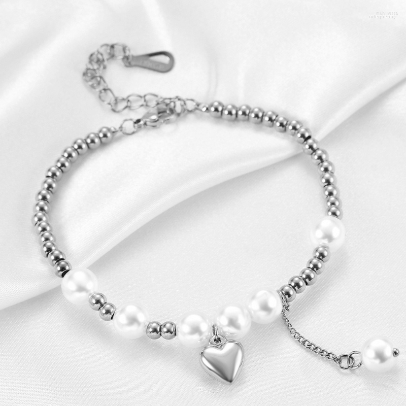 

Link Bracelets Wholesale 2023 Retro Minority All-Match Love Heart Stitching Imitation Pearl Bracelet Female Laser Logo