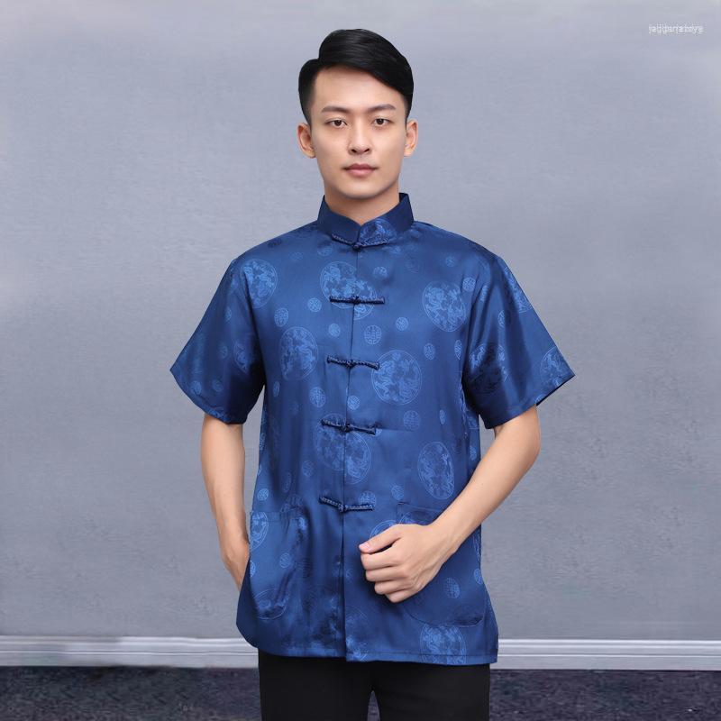 

Ethnic Clothing Classic Tang Suit Chinese Traditional Men's Top Vintage Print Short Sleeve T-Shirt Fashion Style Shirt Summer