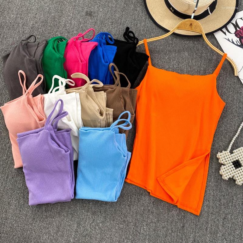 

Women's Tanks Irregular Spaghetti Strap Casual Camis For Women Summer American Retro Skinny Solid Femme Crop Tank Tops Fashion Camisoles, Sky blue