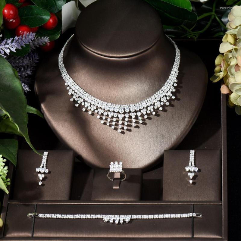 

Necklace Earrings Set Fashion Bijoux Femme Ensemble Wedding For Women Sparkling Round Zircon Bridesmaid Jewelry N-348, Picture shown
