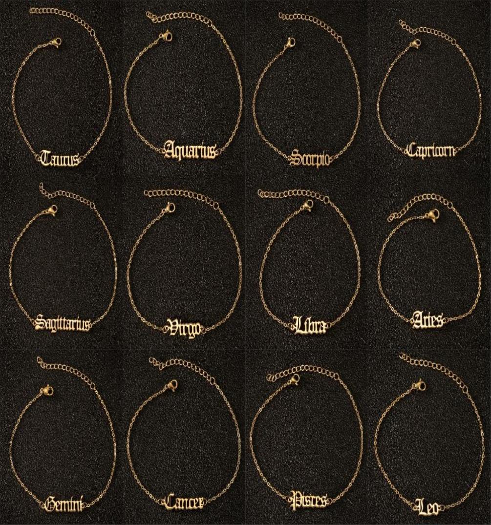 

Women Men Anklets Chains 12 Constellations Zodiac Sign Letter GoldSilver Ankle Bracelet Birthday Gift Stainless Steel Foot Chains7436573
