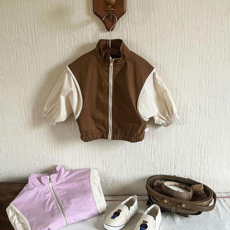 

Jackets Kids Coat Korean Style Thin Boys And Girls Spring Autumn Windproof Loose Jacket Patchwork Color Casual Fashion Simple Cardigan, Pink
